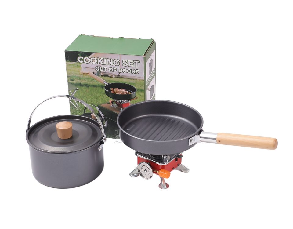 YK-100 Best Portable Gas Stove with Cast Iron Cookware Cooking Set