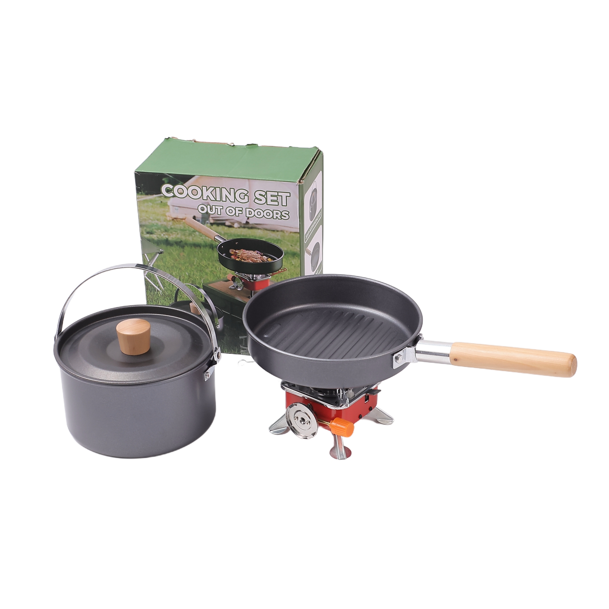 YK-100 Best Portable Gas Stove with Cast Iron Cookware Cooking Set