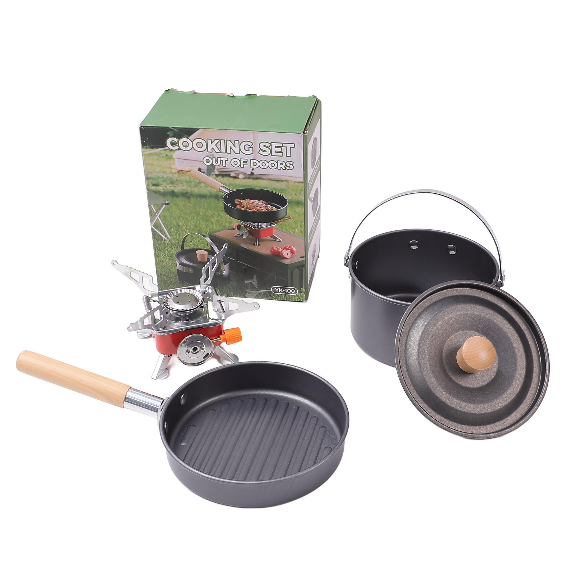 YK-100 Best Portable Gas Stove with Cast Iron Cookware Cooking Set